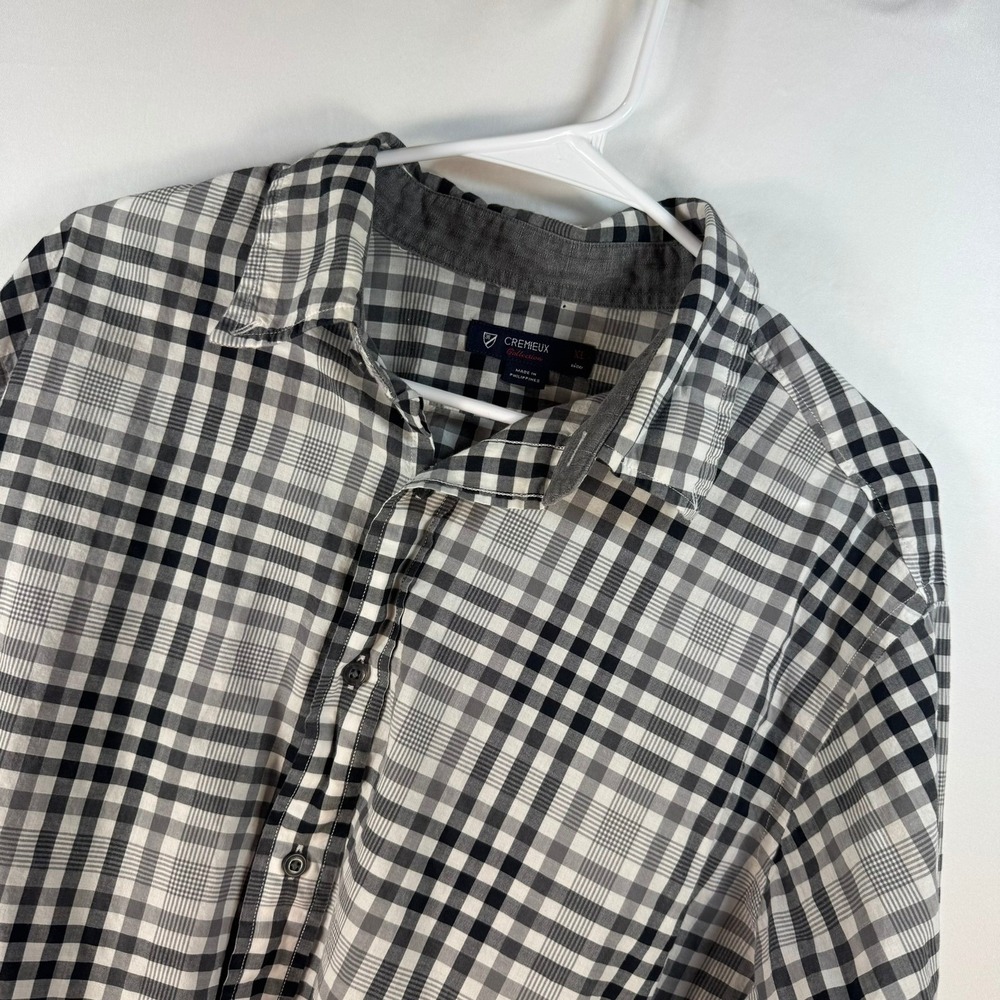 Cremieux Collection Mens XL Button Down Shirt Black White Grey Plaid Long Sleeve